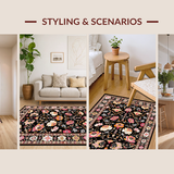 Ultra Soft Area Rug, Non Slip, Stain Resistant, Washable Area Rugs for Living Room, Bedroom, Abstract Black Blossom Pattern(Black)