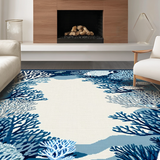 Ultra Soft Area Rug, Non Slip, Stain Resistant, Washable Area Rugs for Living Room, Bedroom, Elegant Coastal Compass Design(Blue)