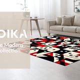 Ultra Soft Area Rug, Non Slip, Stain Resistant, Washable Area Rugs for Living Room, Bedroom, Chic Red and Black Geometry(Black)