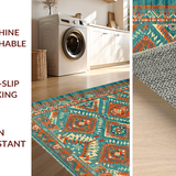 Ultra Soft Area Rug, Non Slip, Stain Resistant, Washable Area Rugs for Living Room, Bedroom, Eclectic Ethnic Geometric Tapestry(Orange)