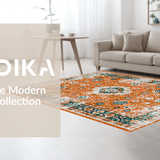 Ultra Soft Area Rug, Non Slip, Stain Resistant, Washable Area Rugs for Living Room, Bedroom, Chic Retro Floral Harmony(Orange)