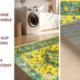 Ultra Soft Area Rug, Non Slip, Stain Resistant, Washable Area Rugs for Living Room, Bedroom, Artistic Distressed Botanical Design(Yellow)