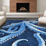 Ultra Soft Area Rug, Non Slip, Stain Resistant, Washable Area Rugs for Living Room, Bedroom, Octopus Area Rug - Blue Abstract Animal Design(Blue)