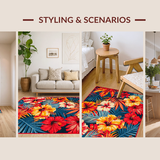 Ultra Soft Area Rug, Non Slip, Stain Resistant, Washable Area Rugs for Living Room, Bedroom, Stylish Tropical Garden Aesthetic(Red)