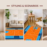 Ultra Soft Area Rug, Non Slip, Stain Resistant, Washable Area Rugs for Living Room, Bedroom, Striking Abstract Court Graphics(Orange)