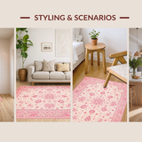 Ultra Soft Area Rug, Non Slip, Stain Resistant, Washable Area Rugs for Living Room, Bedroom, Chic Vintage Blossom Motif(Pink)
