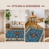 Ultra Soft Area Rug, Non Slip, Stain Resistant, Washable Area Rugs for Living Room, Bedroom, Rustic Geometric Color Fusion(Blue)