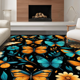 Ultra Soft Area Rug, Non Slip, Stain Resistant, Washable Area Rugs for Living Room, Bedroom, Vivid Butterfly Botanical Motif(Orange)