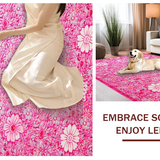 Ultra Soft Area Rug, Non Slip, Stain Resistant, Washable Area Rugs for Living Room, Bedroom, Whimsical Round Blossom Design(Pink)