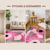 Ultra Soft Area Rug, Non Slip, Stain Resistant, Washable Area Rugs for Living Room, Bedroom, Dynamic Abstract Circular Aesthetics(Pink)