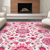 Ultra Soft Area Rug, Non Slip, Stain Resistant, Washable Area Rugs for Living Room, Bedroom, Lively Retro Flower Print Charm(White)