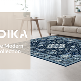 Ultra Soft Area Rug, Non Slip, Stain Resistant, Washable Area Rugs for Living Room, Bedroom, Chic Ivory and Blue Trellis Design(Blue)