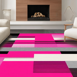 Ultra Soft Area Rug, Non Slip, Stain Resistant, Washable Area Rugs for Living Room, Bedroom, Stylish Colorful Linear Composition(Pink)