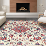 Ultra Soft Area Rug, Non Slip, Stain Resistant, Washable Area Rugs for Living Room, Bedroom, Elegant Softened Botanical Motif(White)