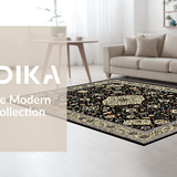Ultra Soft Area Rug, Non Slip, Stain Resistant, Washable Area Rugs for Living Room, Bedroom, Rustic Transitional Floral Elements(Black)
