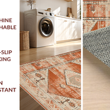 Ultra Soft Area Rug, Non Slip, Stain Resistant, Washable Area Rugs for Living Room, Bedroom, Minimalist Ethnic Diamond Pattern(Orange)