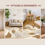 Ultra Soft Area Rug, Non Slip, Stain Resistant, Washable Area Rugs for Living Room, Bedroom, Whimsical Scalloped Neutral Tones(Beige)