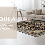 Ultra Soft Area Rug, Non Slip, Stain Resistant, Washable Area Rugs for Living Room, Bedroom, Sophisticated Traditional Print Motif(Black)