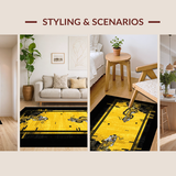 Ultra Soft Area Rug, Non Slip, Stain Resistant, Washable Area Rugs for Living Room, Bedroom, Whimsical Yellow Ethnic Style(Gold)