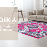 Ultra Soft Area Rug, Non Slip, Stain Resistant, Washable Area Rugs for Living Room, Bedroom, Artful Lived-In Damask Design(Red)