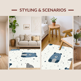 Ultra Soft Area Rug, Non Slip, Stain Resistant, Washable Area Rugs for Living Room, Bedroom, Soft Blue Grey Animal Motif(White)