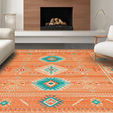 Ultra Soft Area Rug, Non Slip, Stain Resistant, Washable Area Rugs for Living Room, Bedroom, Artistic Medallion Inspired Composition(Orange)