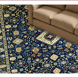 Ultra Soft Area Rug, Non Slip, Stain Resistant, Washable Area Rugs for Living Room, Bedroom, Elegant Geometric Gold Accents(Blue)