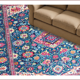 Ultra Soft Area Rug, Non Slip, Stain Resistant, Washable Area Rugs for Living Room, Bedroom, Vibrant Patterned Boho Charm(Blue)