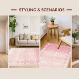 Ultra Soft Area Rug, Non Slip, Stain Resistant, Washable Area Rugs for Living Room, Bedroom, Modern Bow Scallop Accent Rug with Coquette Ribbon and Preppy Detailing(Pink)