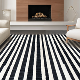 Ultra Soft Area Rug, Non Slip, Stain Resistant, Washable Area Rugs for Living Room, Bedroom, Bold Black & White Stripe Rug: Modern Geometric Entryway Carpet(Black)