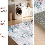 Ultra Soft Area Rug, Non Slip, Stain Resistant, Washable Area Rugs for Living Room, Bedroom, Rustic Soft Toned Floral Motif(Gray)