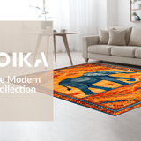 Ultra Soft Area Rug, Non Slip, Stain Resistant, Washable Area Rugs for Living Room, Bedroom, Colorful Floral Elephant Illustration(Orange)