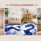 Ultra Soft Area Rug, Non Slip, Stain Resistant, Washable Area Rugs for Living Room, Bedroom, Striking Dragon Graphic Composition(Blue)