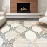 Ultra Soft Area Rug, Non Slip, Stain Resistant, Washable Area Rugs for Living Room, Bedroom, Rustic Minimalist Scalloped Style(Beige)