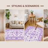Ultra Soft Area Rug, Non Slip, Stain Resistant, Washable Area Rugs for Living Room, Bedroom, Chic Vintage Purple Blossom Design(Purple)