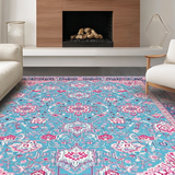 Ultra Soft Area Rug, Non Slip, Stain Resistant, Washable Area Rugs for Living Room, Bedroom, Elegant Antique Ogee Design(Blue)
