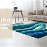 Ultra Soft Area Rug, Non Slip, Stain Resistant, Washable Area Rugs for Living Room, Bedroom, Sophisticated Abstract Teal Geometry(Blue)