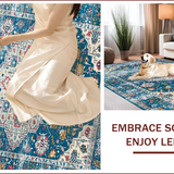 Ultra Soft Area Rug, Non Slip, Stain Resistant, Washable Area Rugs for Living Room, Bedroom, Elegant Retro Floral Composition(Blue)