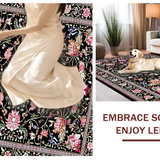 Ultra Soft Area Rug, Non Slip, Stain Resistant, Washable Area Rugs for Living Room, Bedroom, Lush Botanical Scalloped Design(Black)