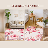 Ultra Soft Area Rug, Non Slip, Stain Resistant, Washable Area Rugs for Living Room, Bedroom, Vivid Rose Shaped Decor Accent(Pink)
