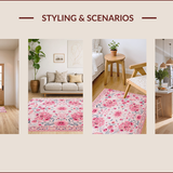 Ultra Soft Area Rug, Non Slip, Stain Resistant, Washable Area Rugs for Living Room, Bedroom, Boho Pastel Floral Kids Room Washable Rug(Pink)