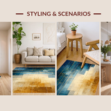 Ultra Soft Area Rug, Non Slip, Stain Resistant, Washable Area Rugs for Living Room, Bedroom, Modern Lattice Spectrum Rug Featuring Gold and Blue Angular Art Motifs(Blue)