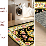 Ultra Soft Area Rug, Non Slip, Stain Resistant, Washable Area Rugs for Living Room, Bedroom, Rustic Earthy Toned Blossom Design(Black)