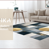 Ultra Soft Area Rug, Non Slip, Stain Resistant, Washable Area Rugs for Living Room, Bedroom, Striking Grey Gold Ogee Fusion(Blue)