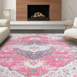 Ultra Soft Area Rug, Non Slip, Stain Resistant, Washable Area Rugs for Living Room, Bedroom, Sophisticated Tiled Medallion Style(Pink)