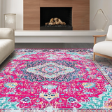 Ultra Soft Area Rug, Non Slip, Stain Resistant, Washable Area Rugs for Living Room, Bedroom, Elegant Colorful Trellis Arrangement(Pink)