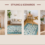 Ultra Soft Area Rug, Non Slip, Stain Resistant, Washable Area Rugs for Living Room, Bedroom, Modern Eclectic Botanical Harmony(Blue)