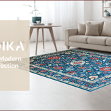 Ultra Soft Area Rug, Non Slip, Stain Resistant, Washable Area Rugs for Living Room, Bedroom, Artistic Distressed Floral Design(Blue)