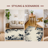 Ultra Soft Area Rug, Non Slip, Stain Resistant, Washable Area Rugs for Living Room, Bedroom, Chic Black Floral Motif(Gray)