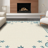 Ultra Soft Area Rug, Non Slip, Stain Resistant, Washable Area Rugs for Living Room, Bedroom, Coastal Inspired Seashell Motif(Beige)